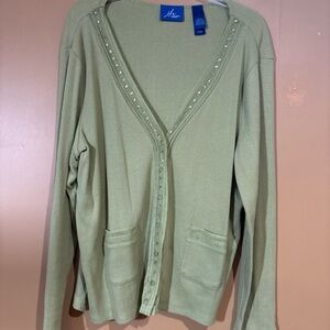 HC530. JH Collectible Cardigan Women Size 1 Embroidery Bead Cotton Button Front